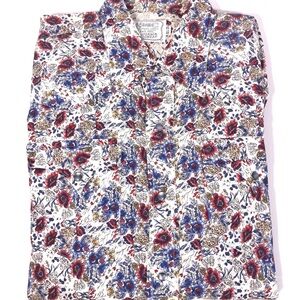 H Bar C Shirt Mens 15.5 35 M Blue Floral Pearl Snap USA 70s Disco Rockabilly USA